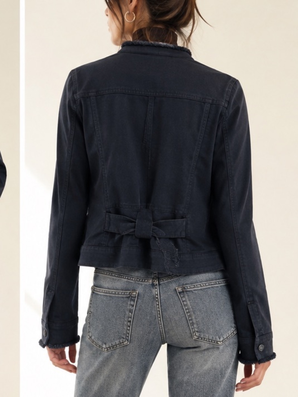 Marc Cain Designer Raw Trim Denim Jacket Back Bow Detail Sz 2 / Sz S US - Picture 3 of 16